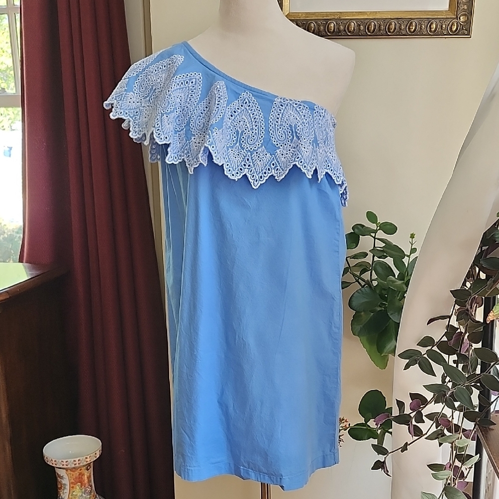 Mud Pie Light Blue One-Shoulder Dress 100% Cotton EUC